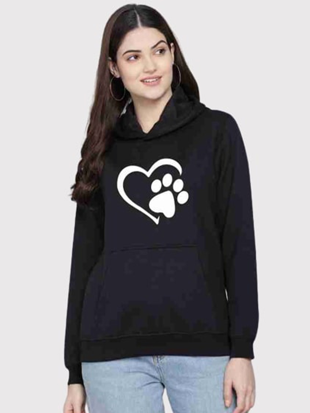 

PockMAN Women Black Printed Hooded Sweatshirt