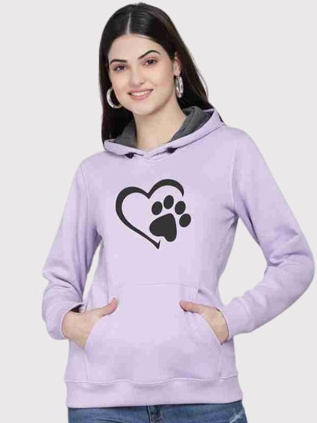 

PockMAN Women Lavender Printed Hooded Sweatshirt