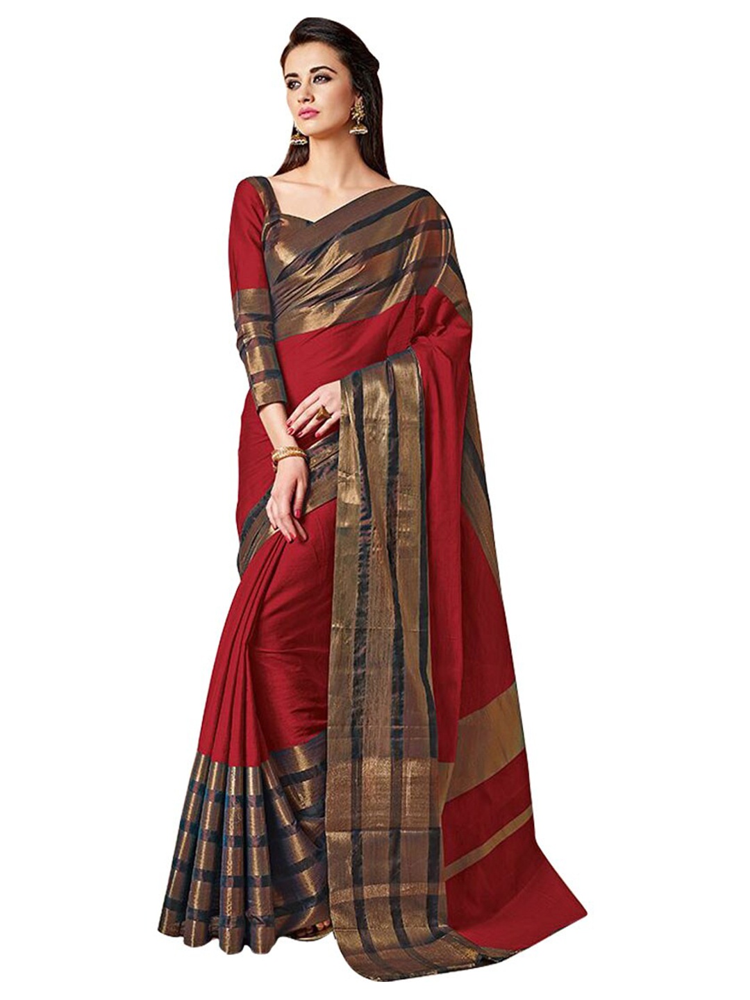 

BAPS Red & Blue Zari Banarasi Saree