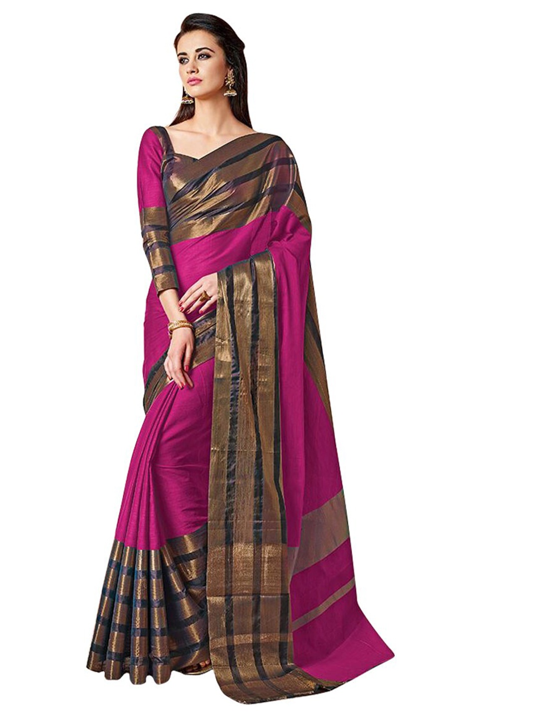 

BAPS Pink & Gold-Toned Woven Design Zari Banarasi Saree