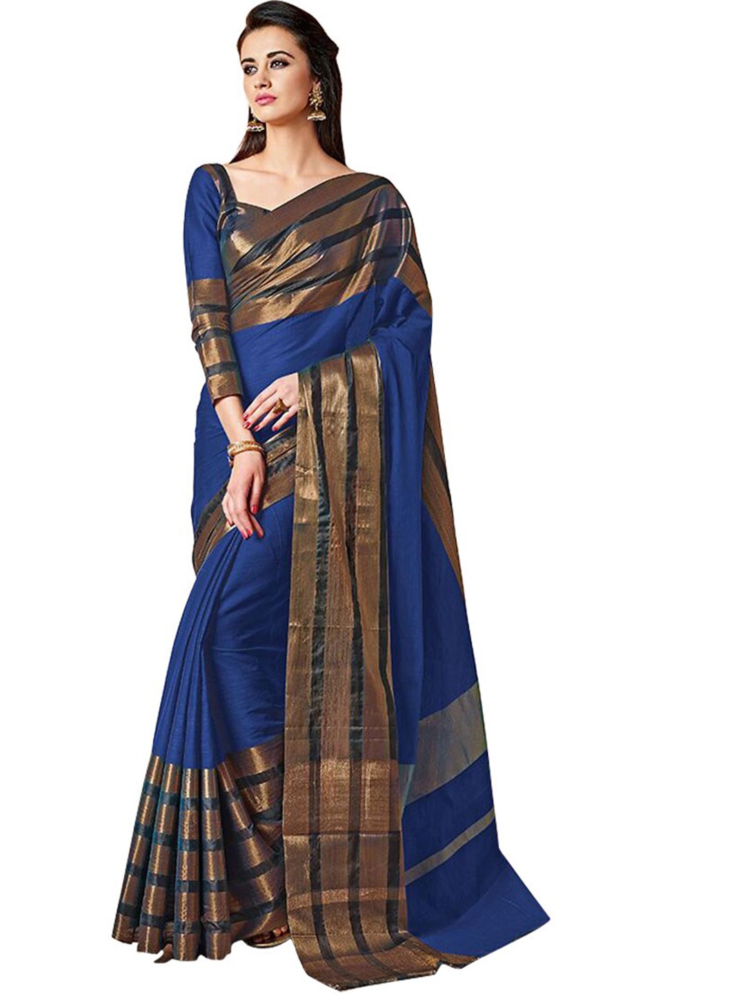 

BAPS Blue & Gold-Toned Zari Banarasi Saree