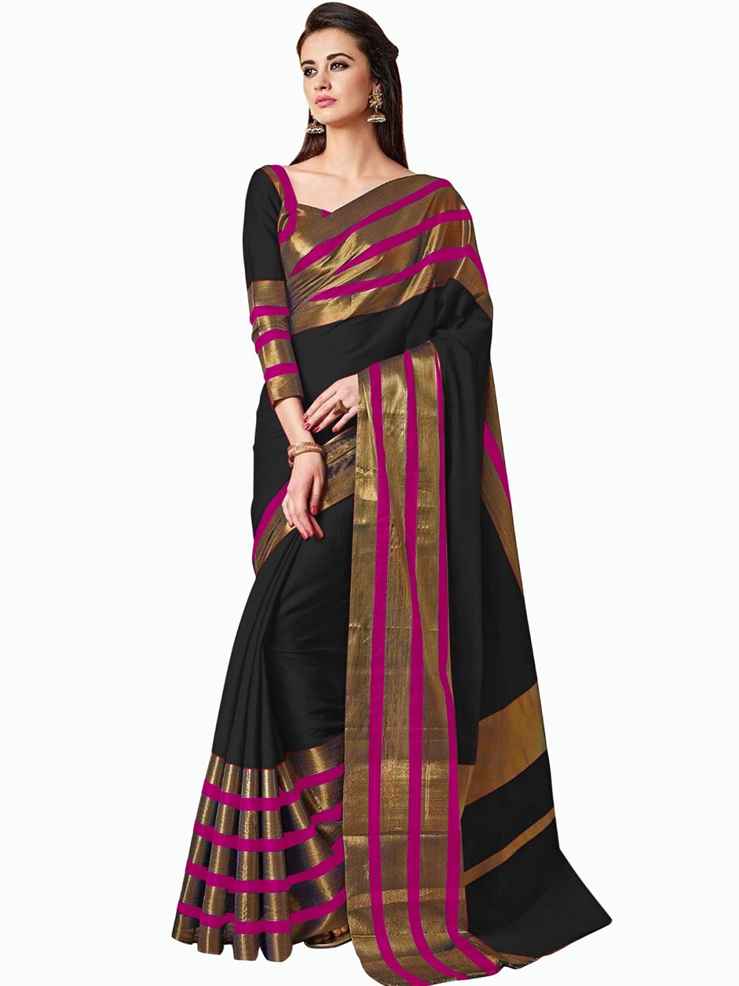 

BAPS Black & Gold-Toned Woven Design Zari Banarasi Saree