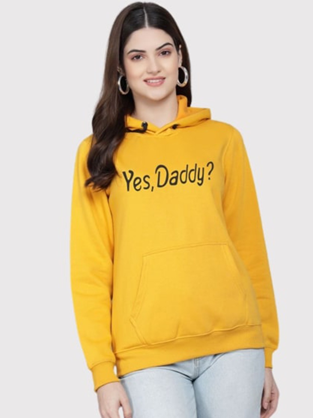 

PockMAN Women Mustard Printed Hooded Sweatshirt