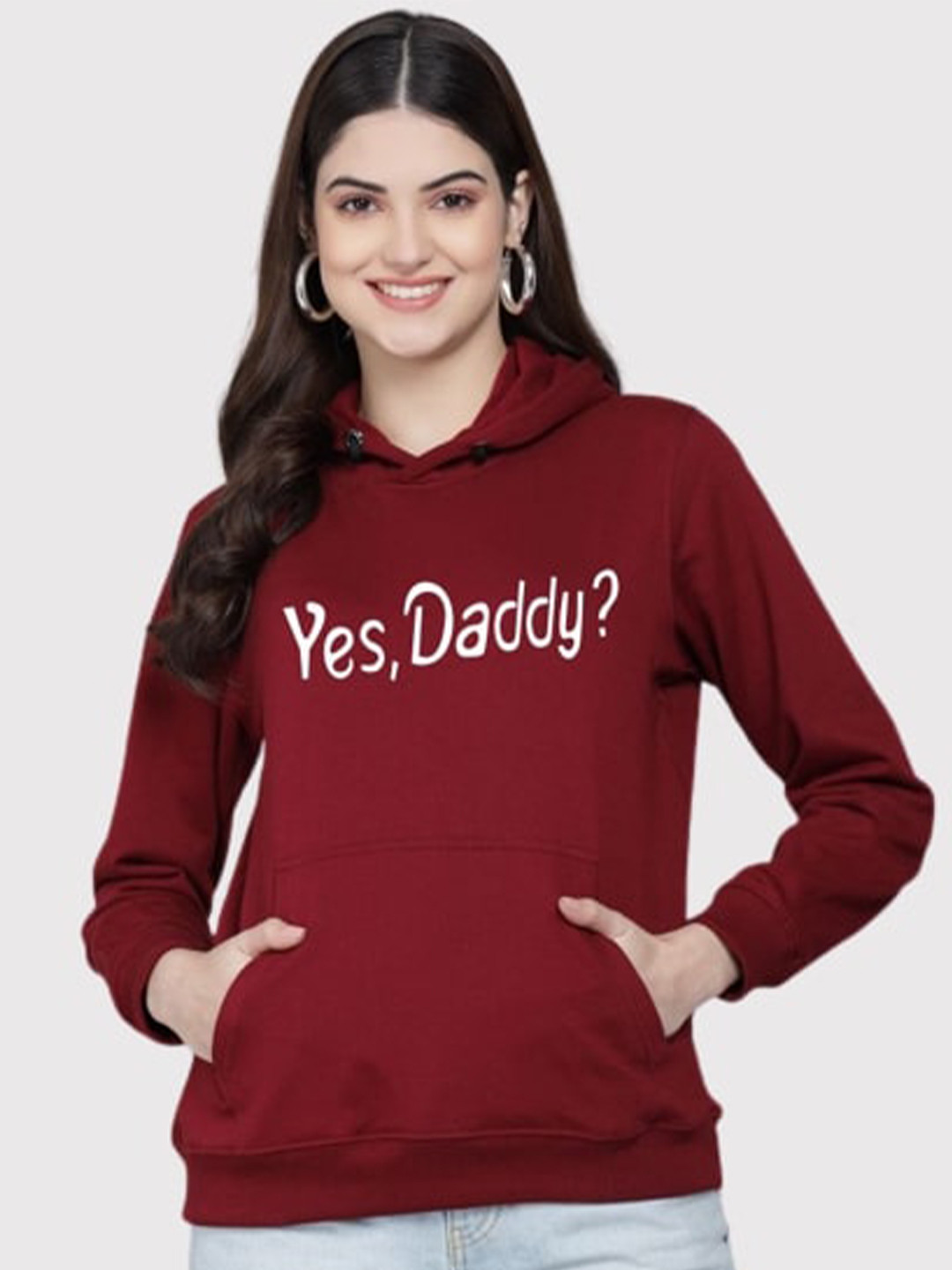 

PockMAN Women Maroon Printed Hooded Sweatshirt