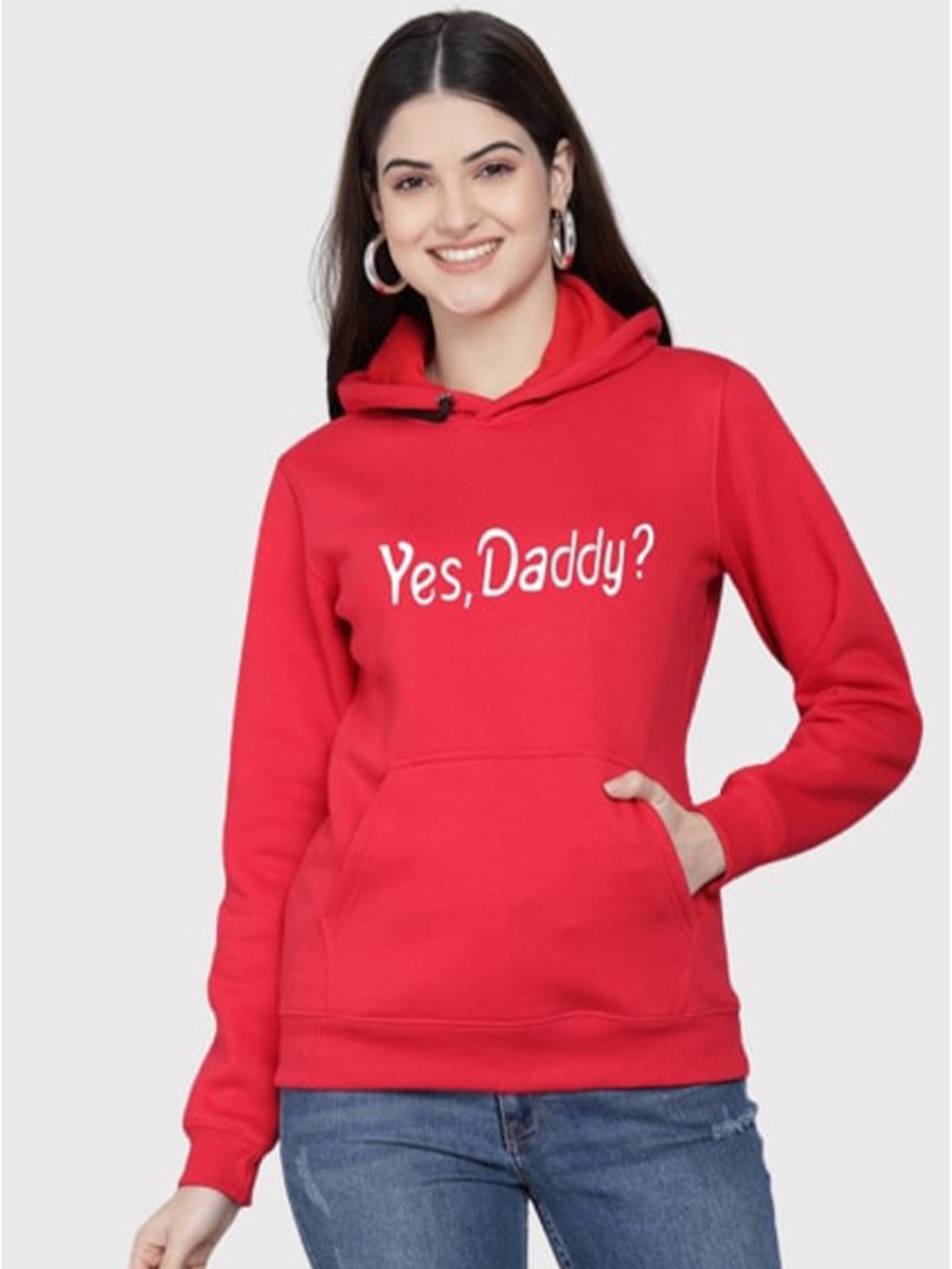 

PockMAN Women Red Printed Hooded Sweatshirt