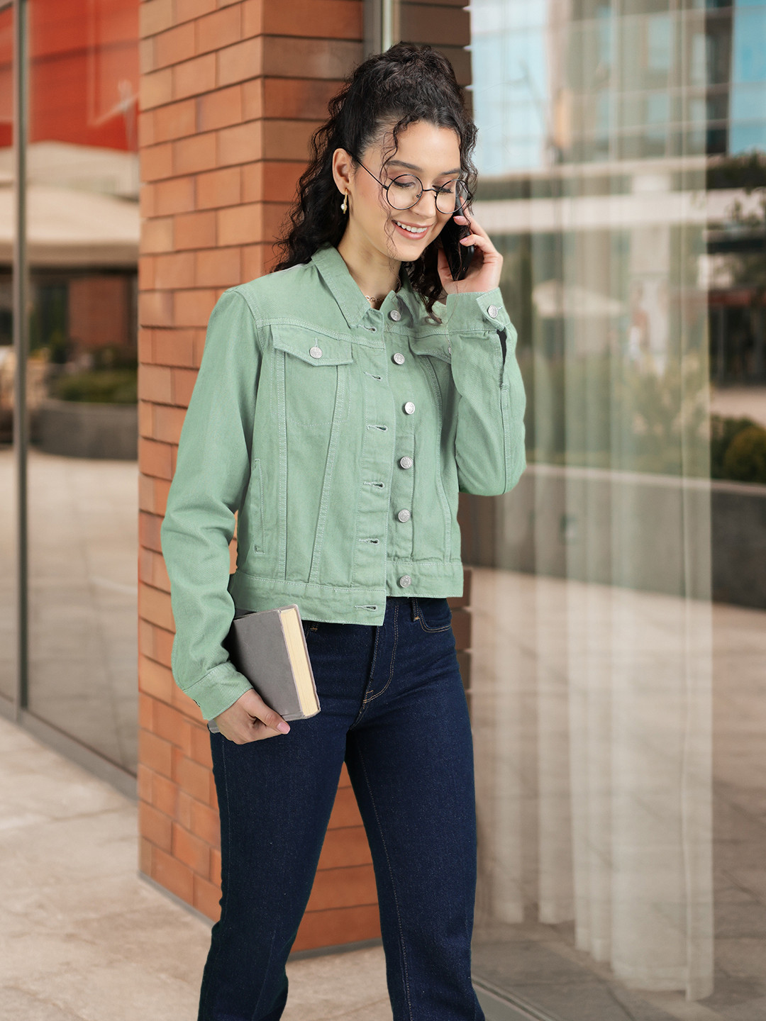 

Tokyo Talkies Women Green Denim Jacket
