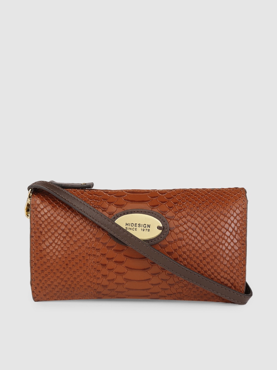 

Hidesign Women Tan Brown Textured Leather Zip Around Wallet