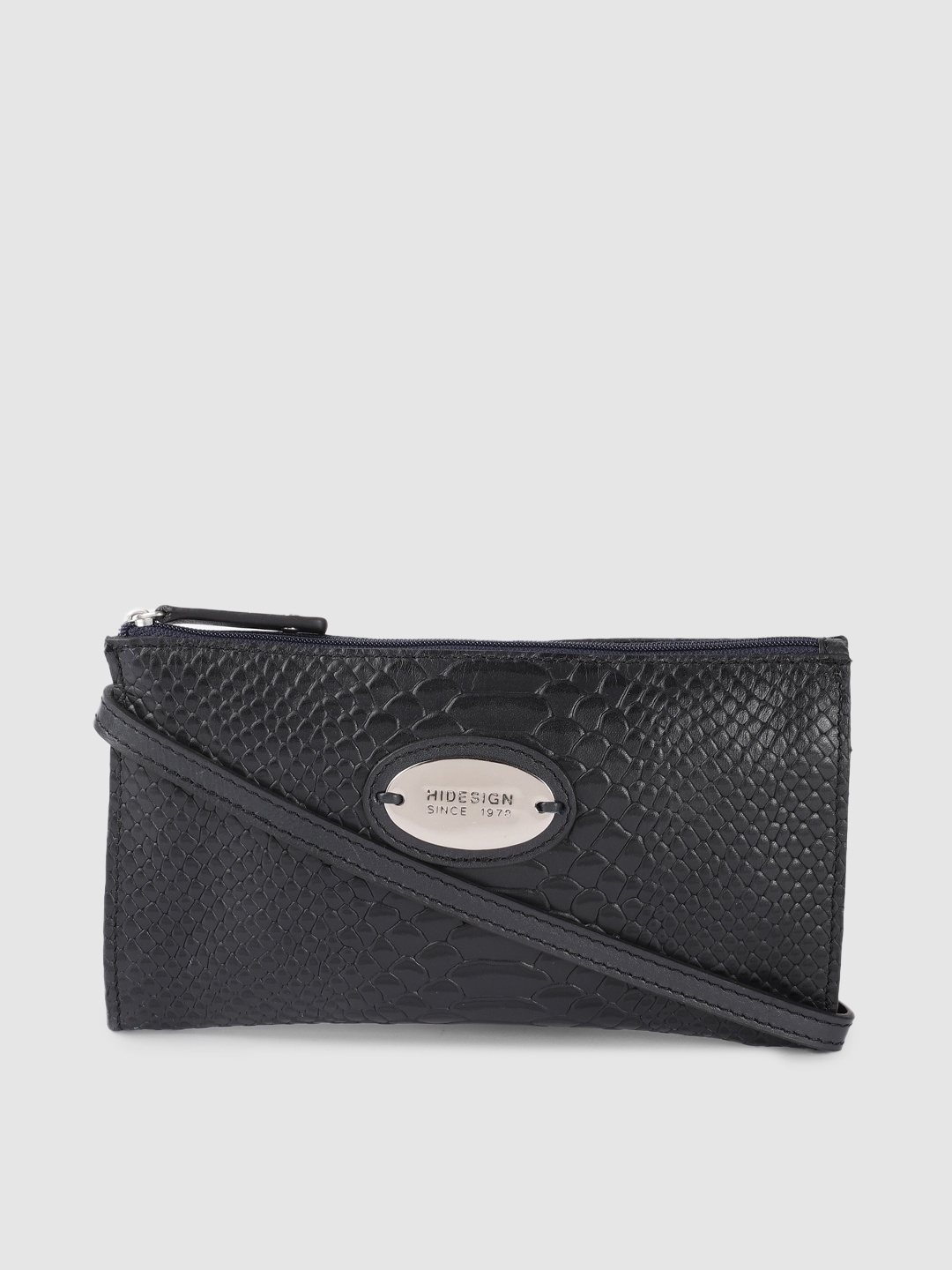 

Hidesign Women Navy Blue Animal Textured Leather Zip Around Wallet