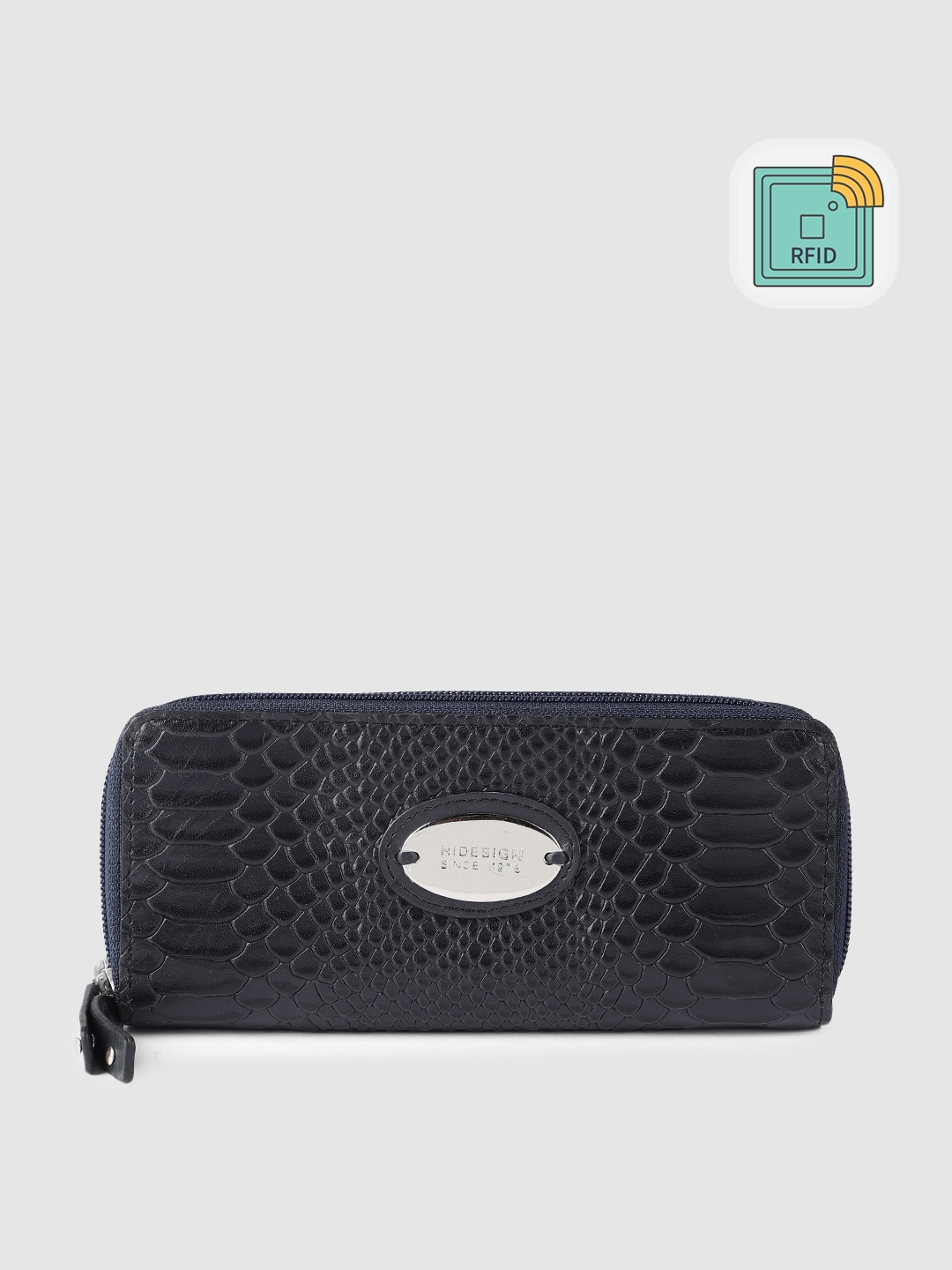 

Hidesign Women Navy Blue Animal Textured Leather Zip Around Wallet