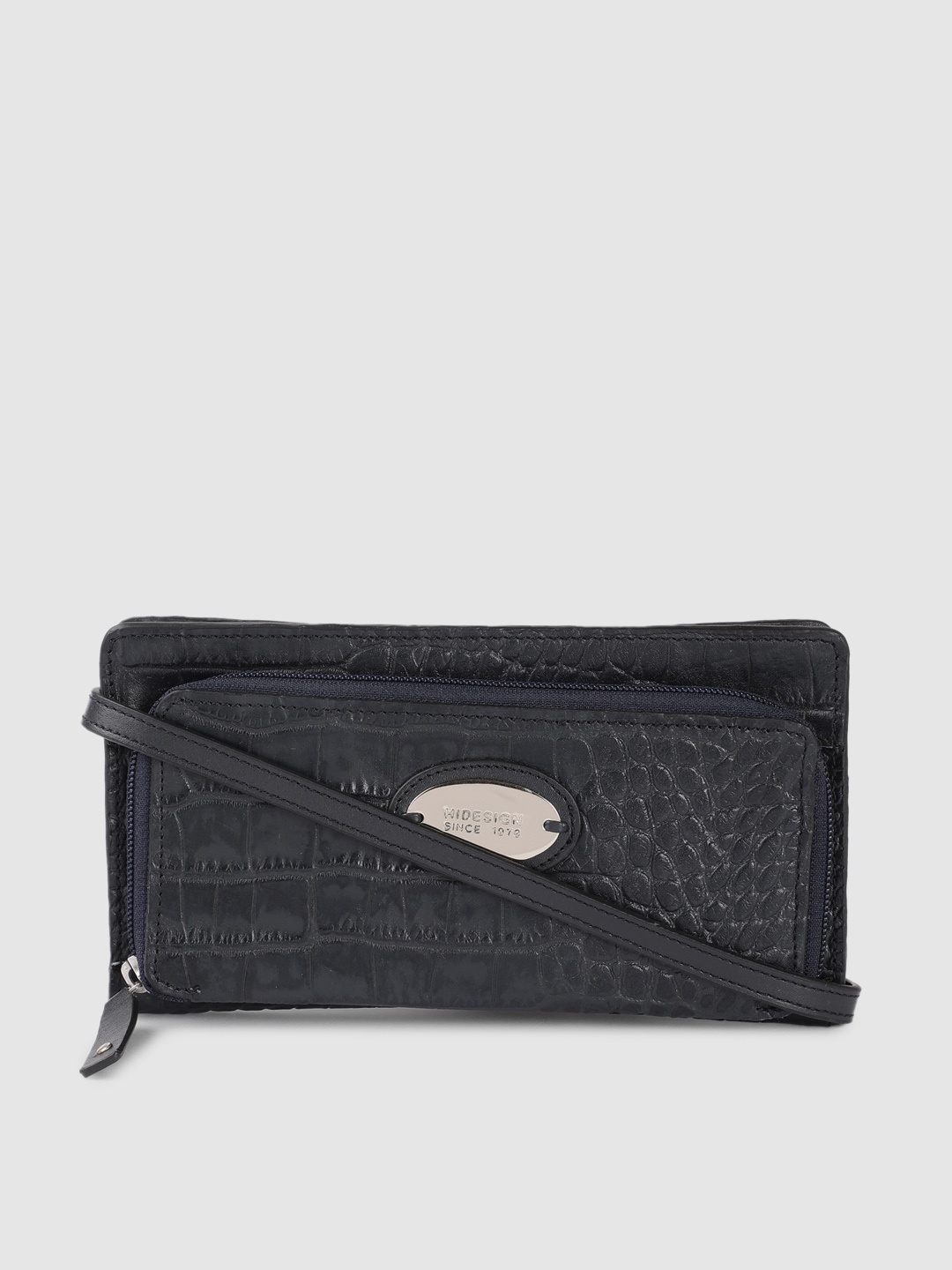 

Hidesign Women Navy Blue Animal Textured Leather Zip Around Wallet