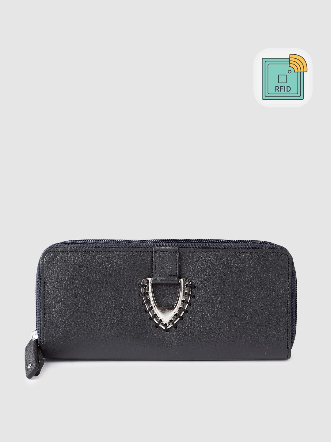

Hidesign Women Navy Blue Leather Zip Around Wallet