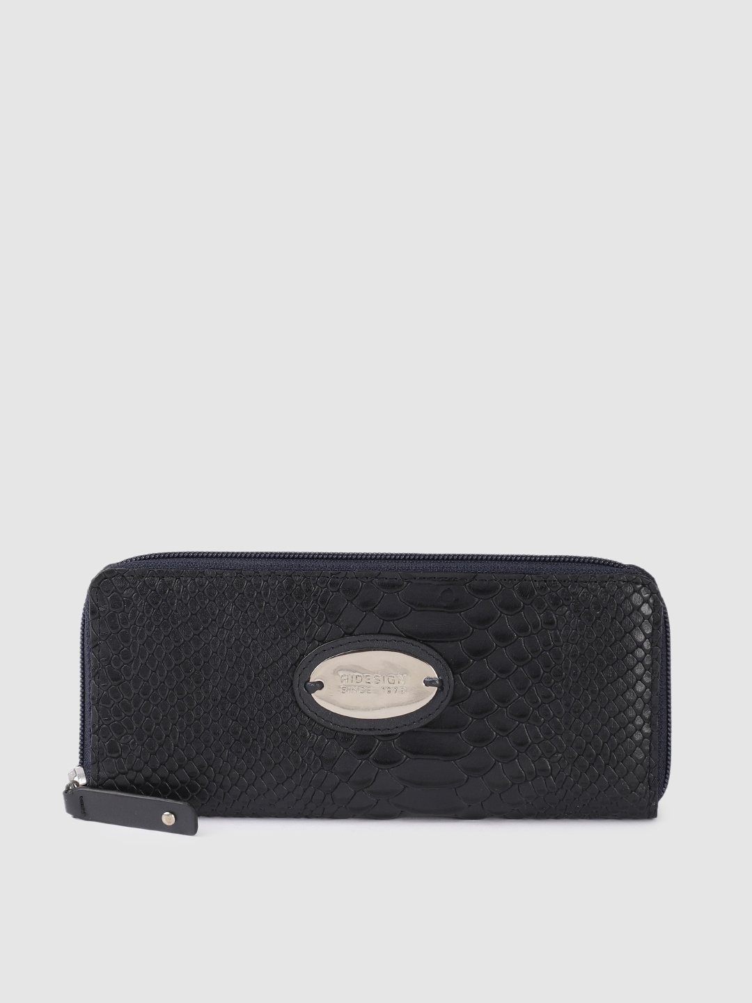 

Hidesign Women Navy Blue Animal Textured Leather Zip Around Wallet