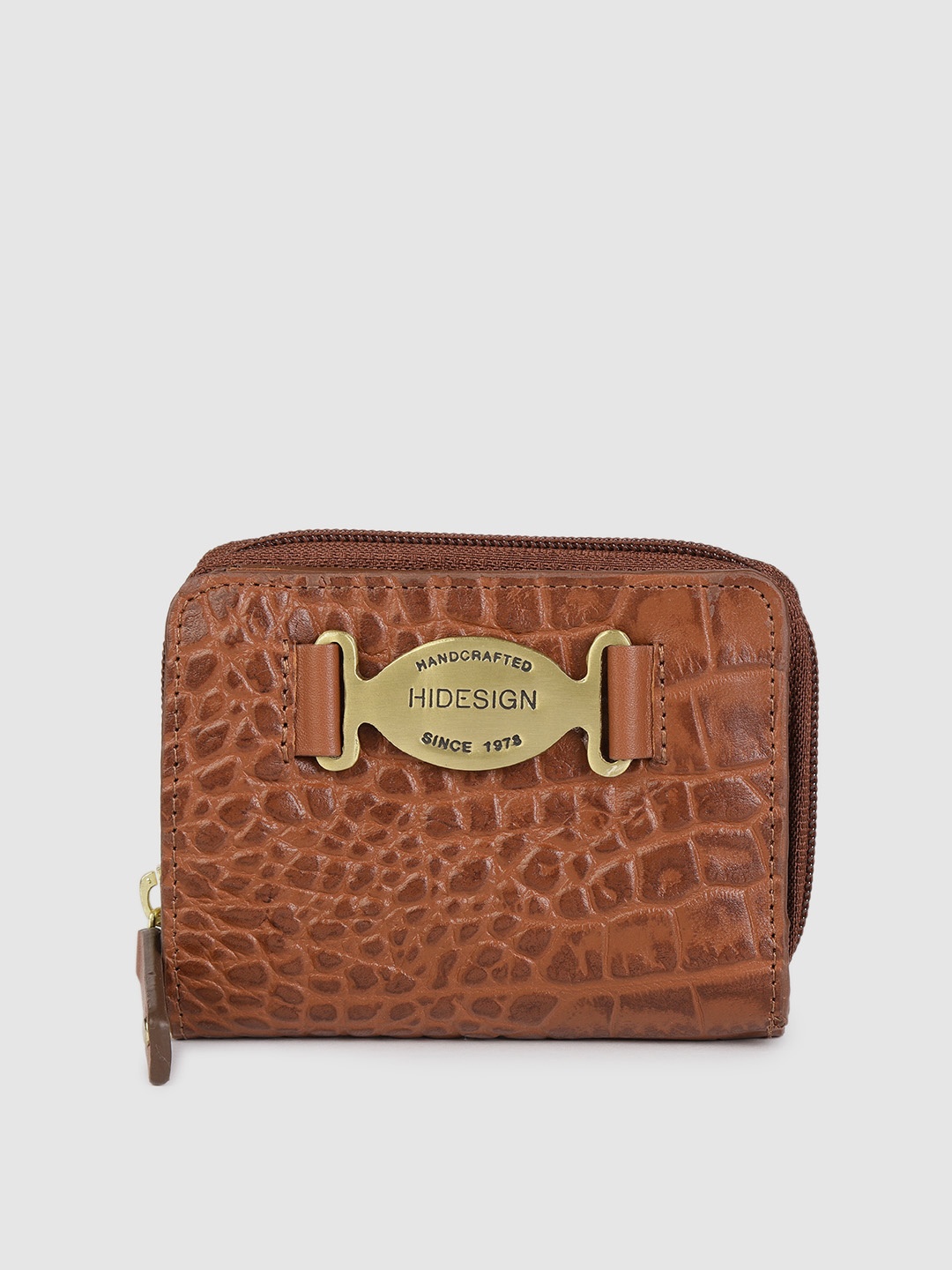 

Hidesign Women Tan Brown Textured Leather Zip Around Wallet