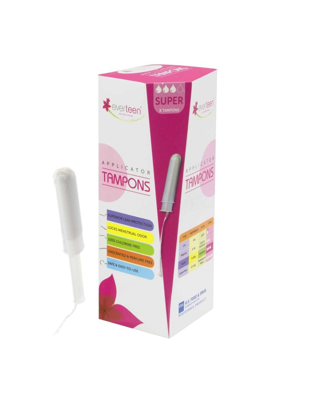 

everteen Super Applicator Tampons for Periods - 1 Pack (8pcs) For Heavy Flow, White