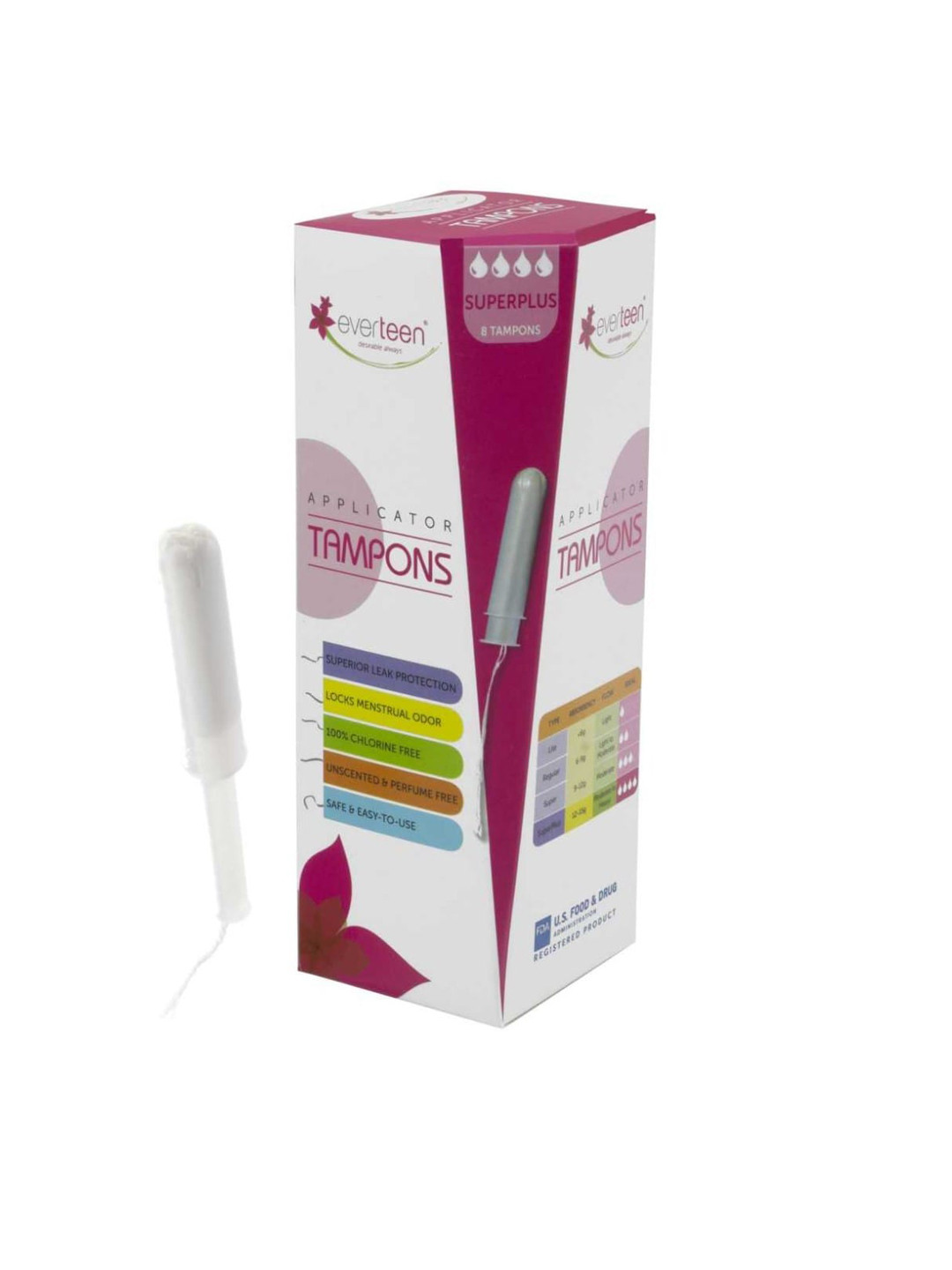 

everteen SuperPlus Applicator Tampons for Periods - 1 Pack (8pcs) For Heavy Flow, White