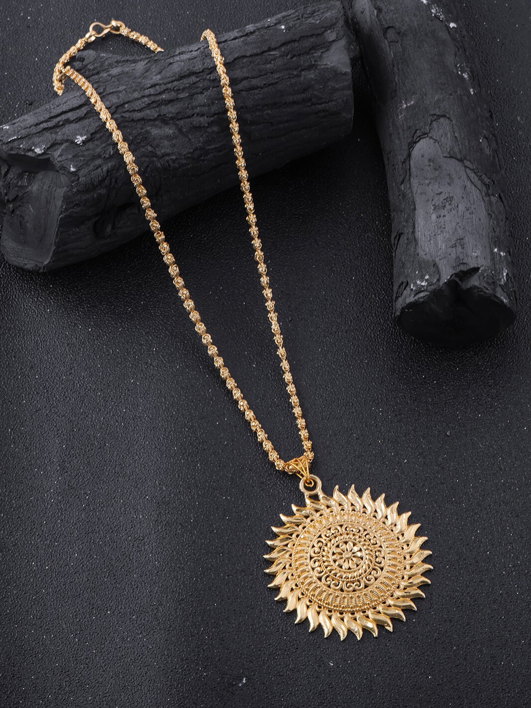 Brandsoon Men Gold-Toned Brass Gold-Plated Feather Chain
