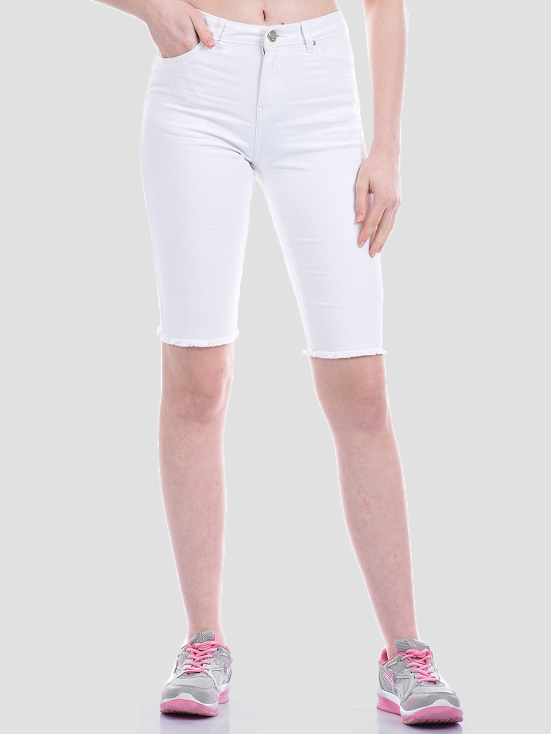 

Madame Women White Slim Fit Denim Shorts