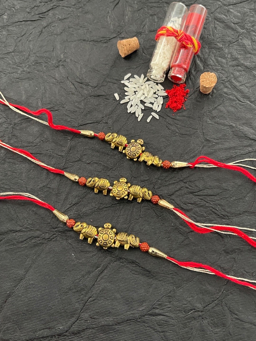 

Digital Dress Room Men Set Of 3 Gold-Plated Red Beaded Rakhi