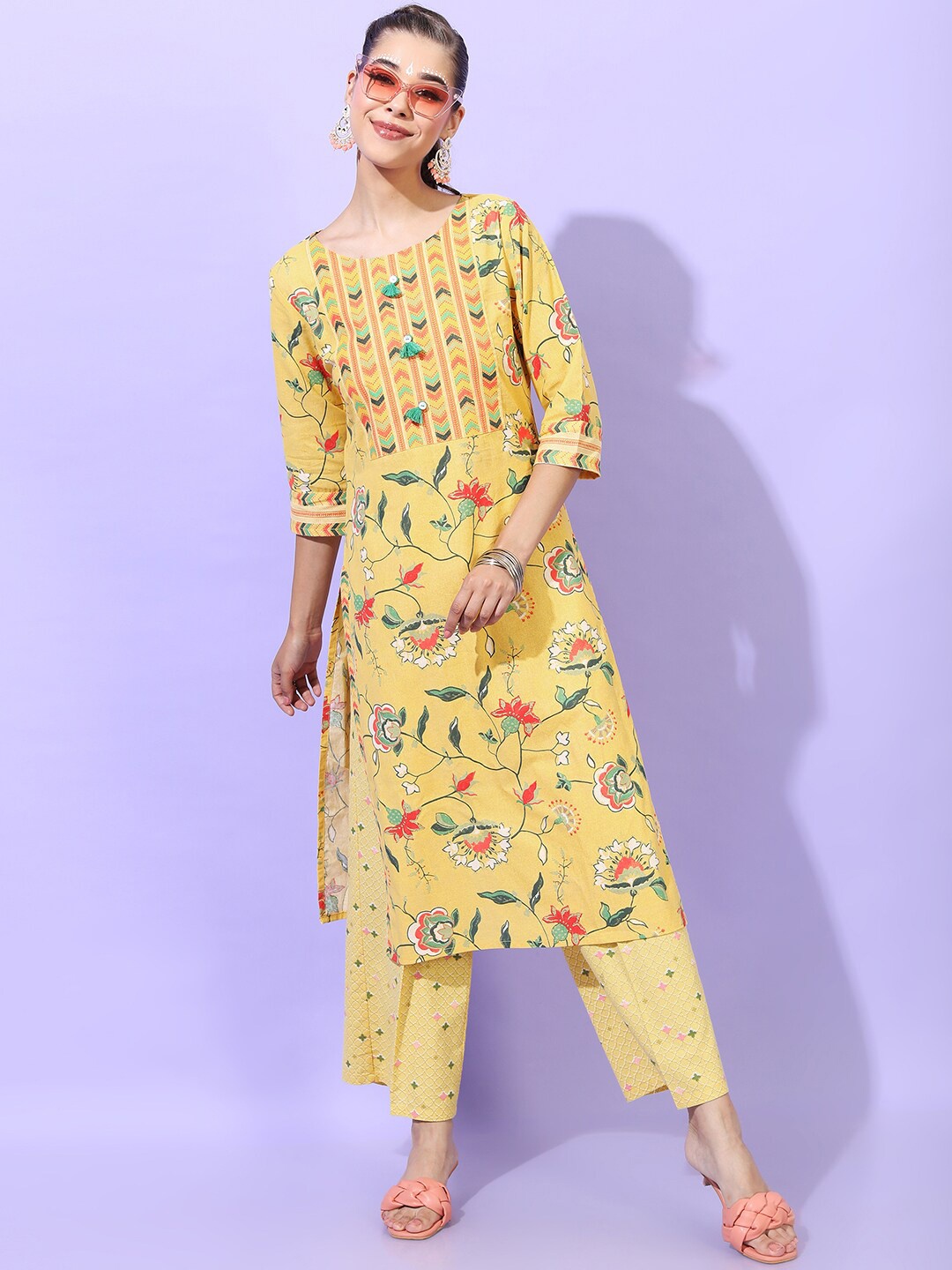 

Vishudh Women Yellow & impala Printed Kurta