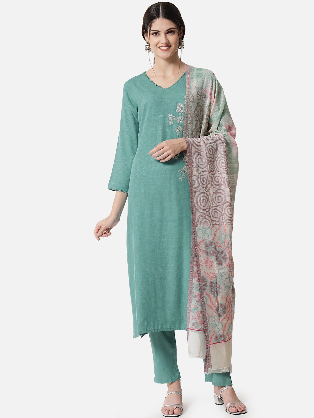 

Jansi Women Blue Regular Kurta with Trousers & With Dupatta