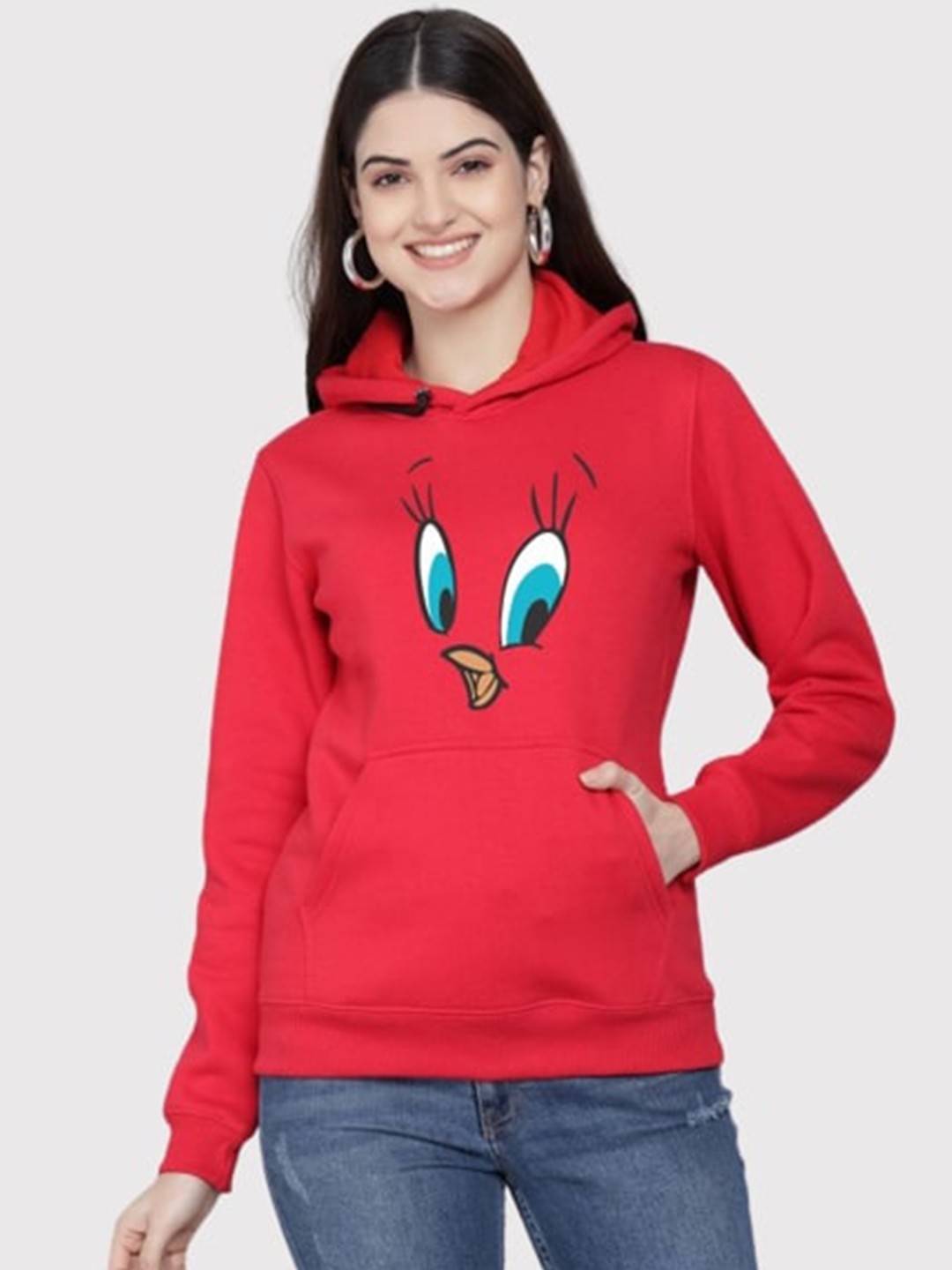 

PockMAN Women Red Hooded Sweatshirt