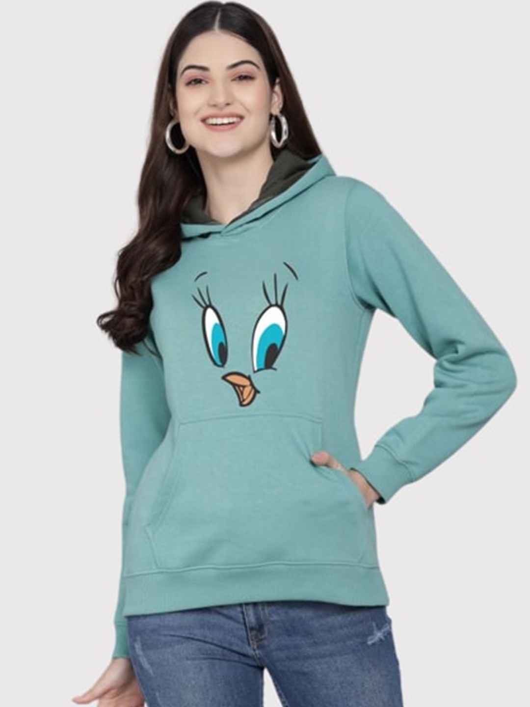 

PockMAN Women Green Hooded Sweatshirt