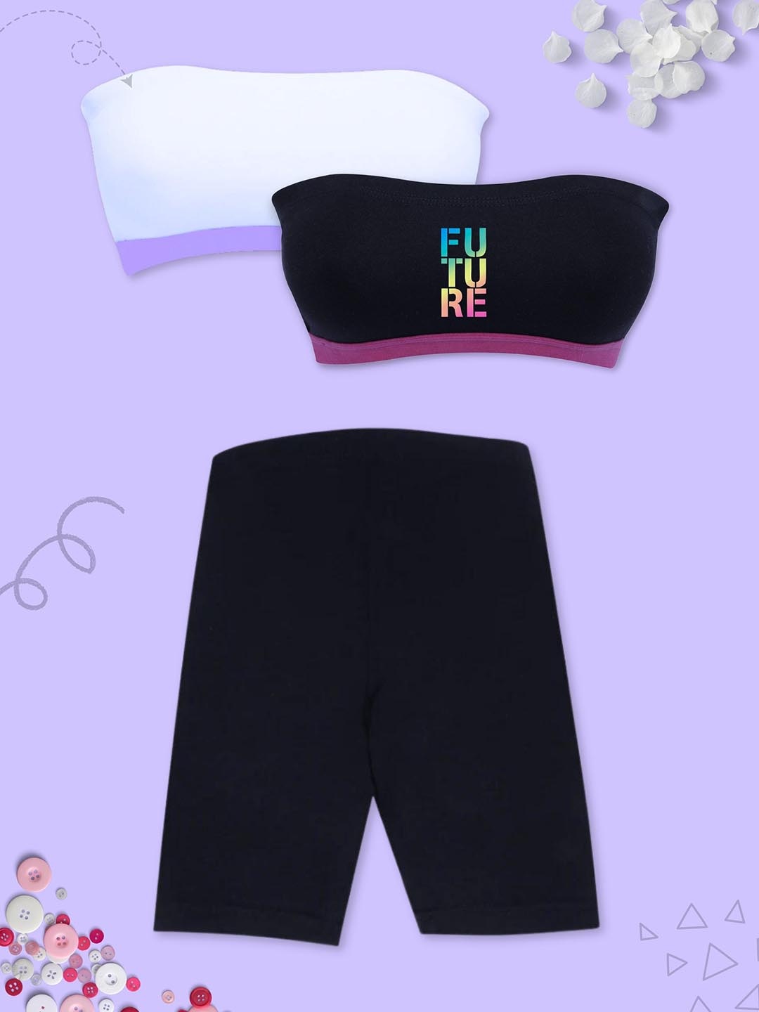 

DChica Girls Pack of 2 Tube Tops with 1 Cycling Shorts, White