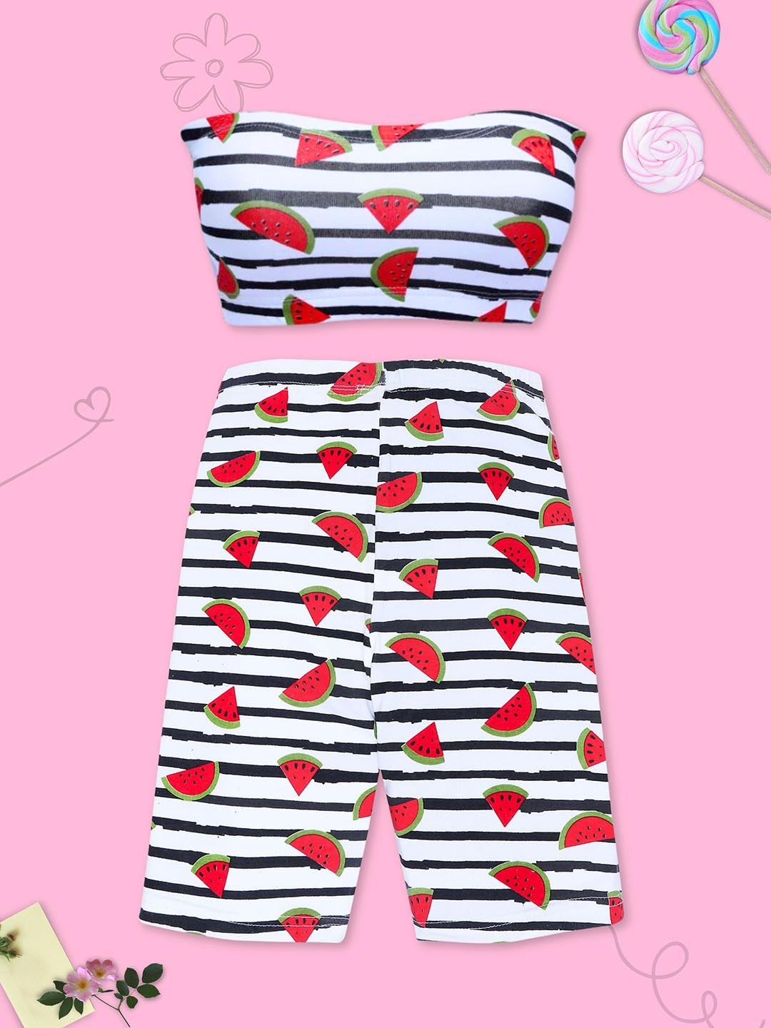 

DChica Girls White & Black Striped Top with Shorts