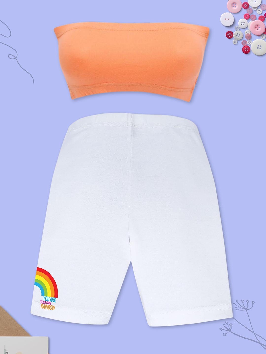 

DChica Girls Orange & White Pure Cotton Tube Top with Cycling Shorts