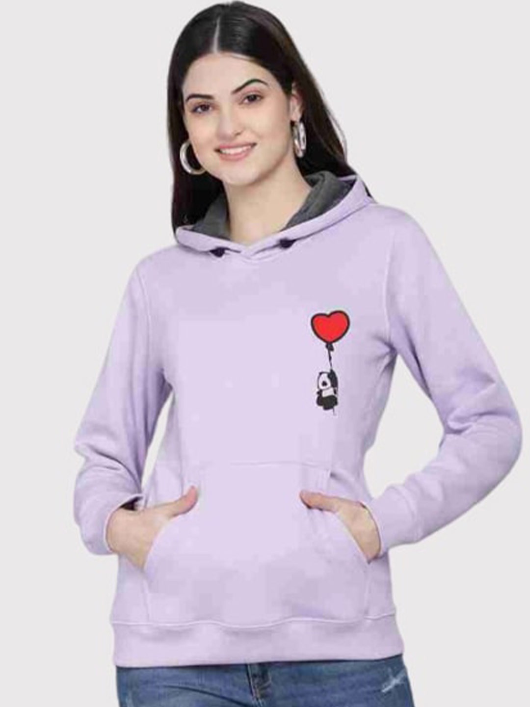 

PockMAN Women Lavender Printed Hooded Sweatshirt