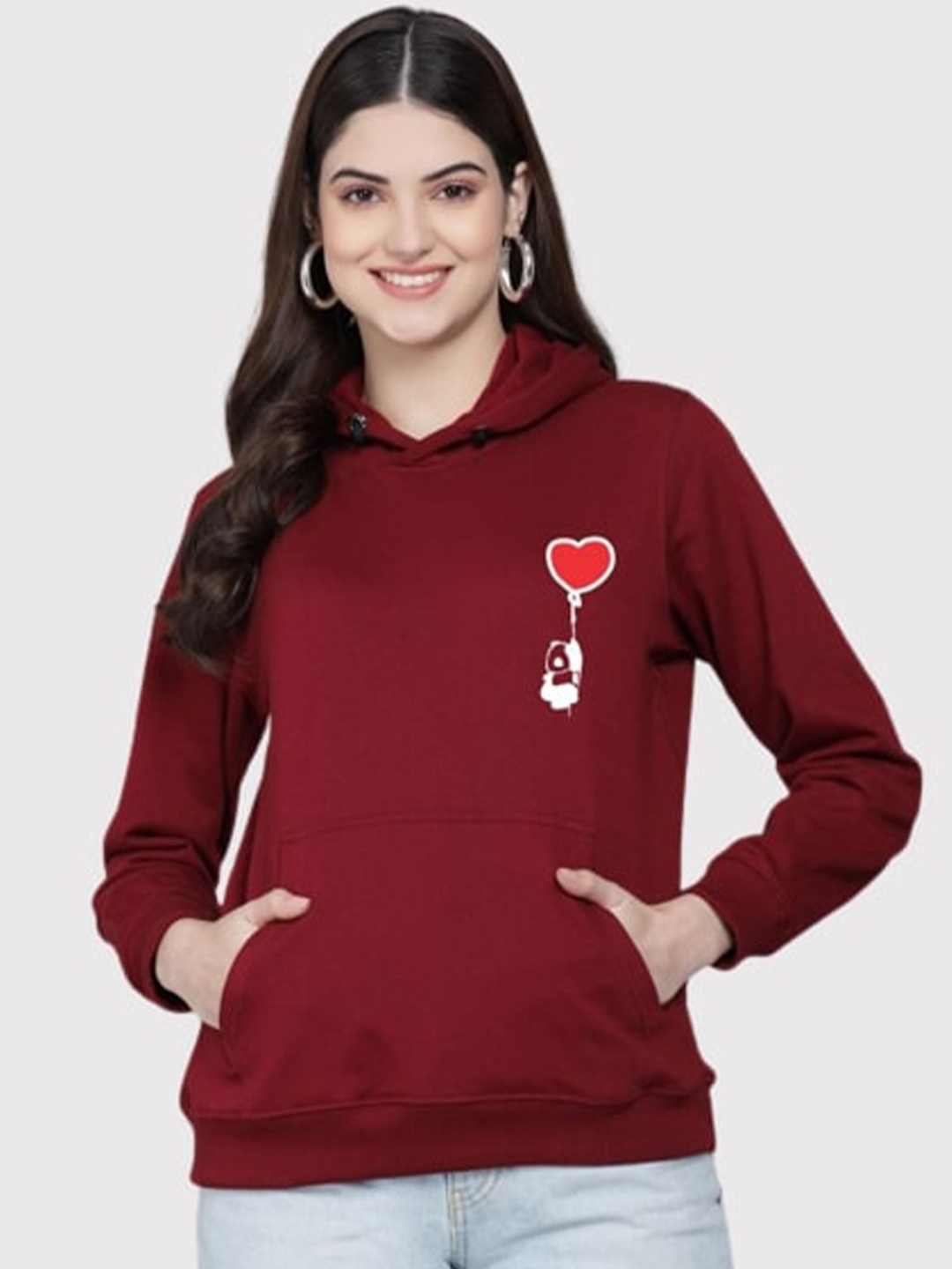 

PockMAN Women Maroon Hooded Sweatshirt