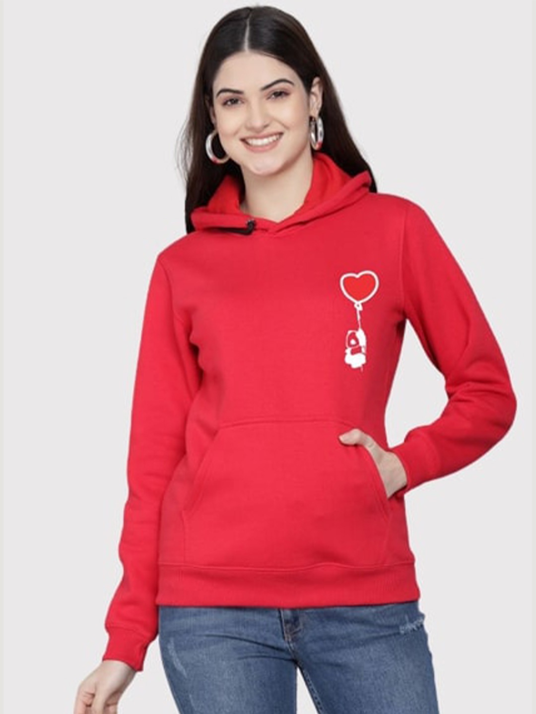 

PockMAN Women Red Hooded Sweatshirt