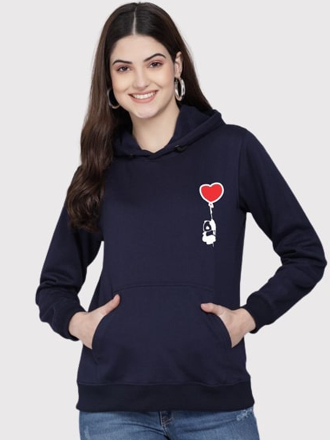 

PockMAN Women Blue Hooded Sweatshirt