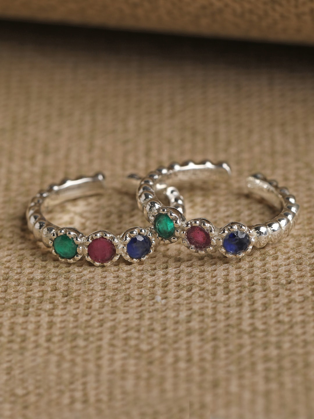 

Clara Silver-Toned Red & Blue CZ-Studded Toe Rings