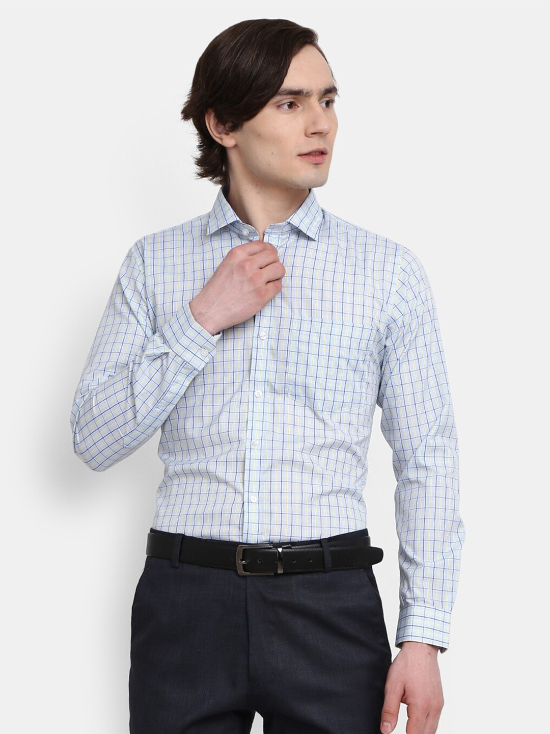 

J White by Vmart Men Blue Checked Formal Shirt