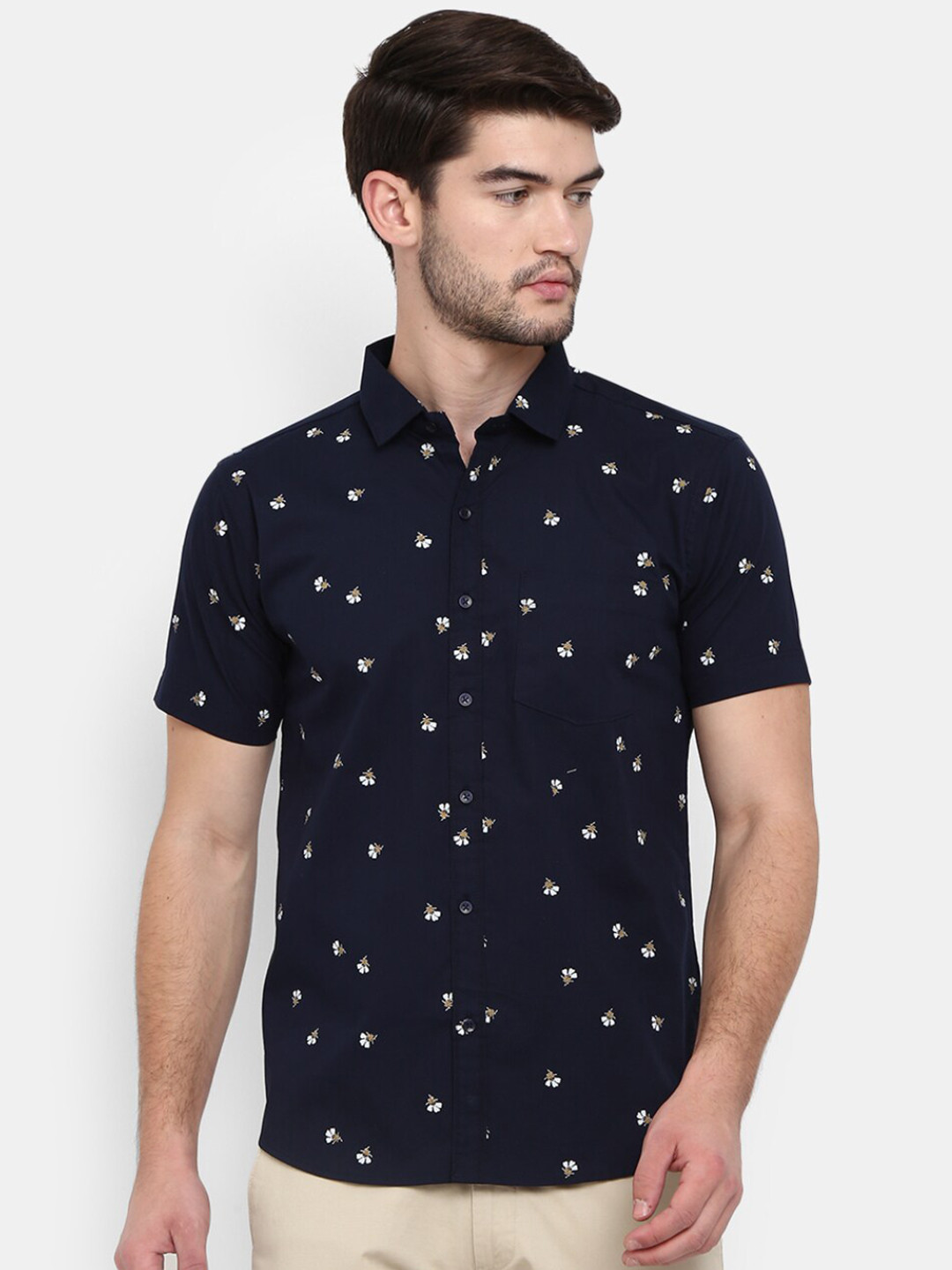 

V-Mart Men Navy Blue Printed Casual Shirt