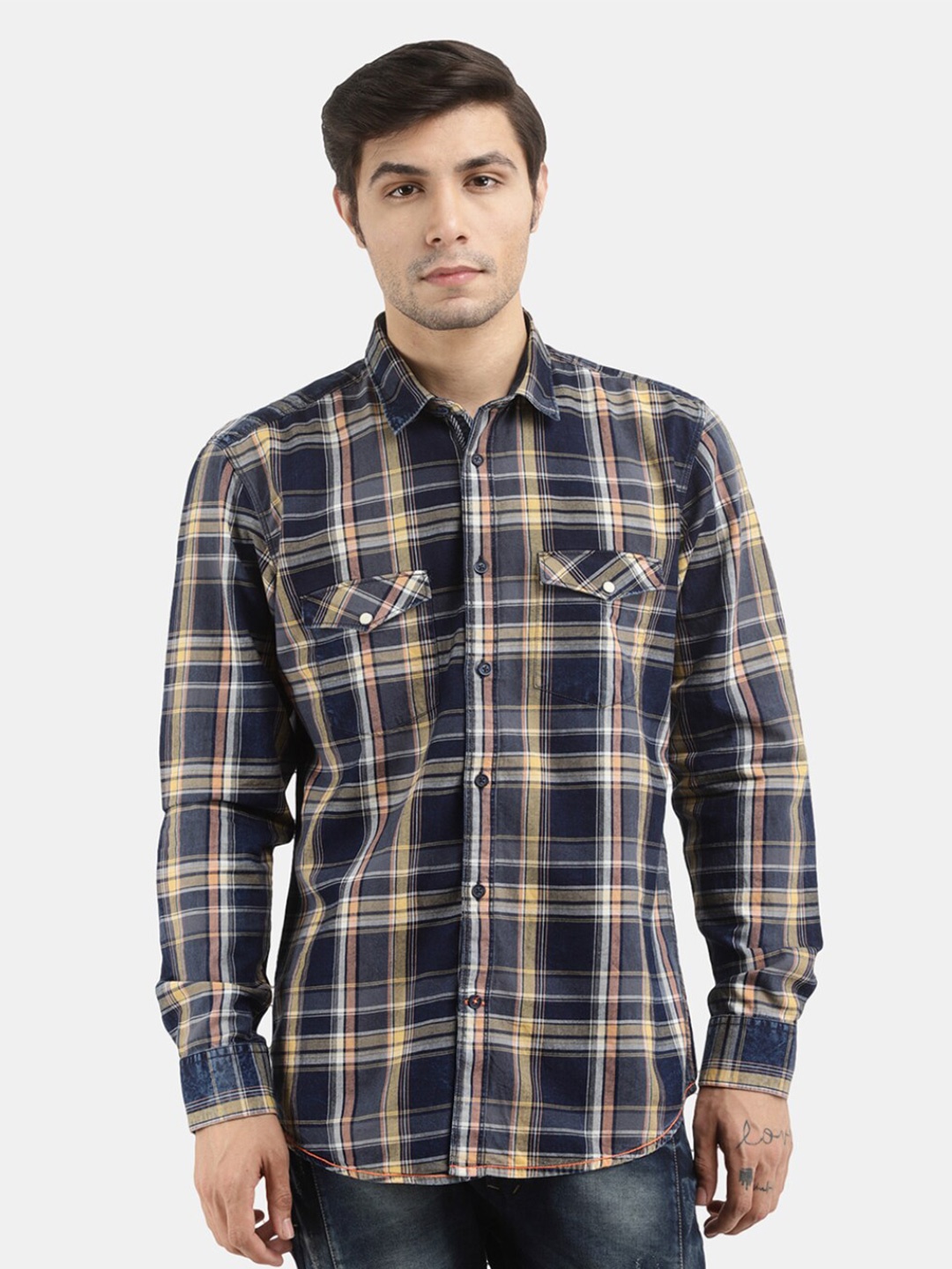 

V-Mart Men Yellow Tartan Checks Checked Casual Shirt