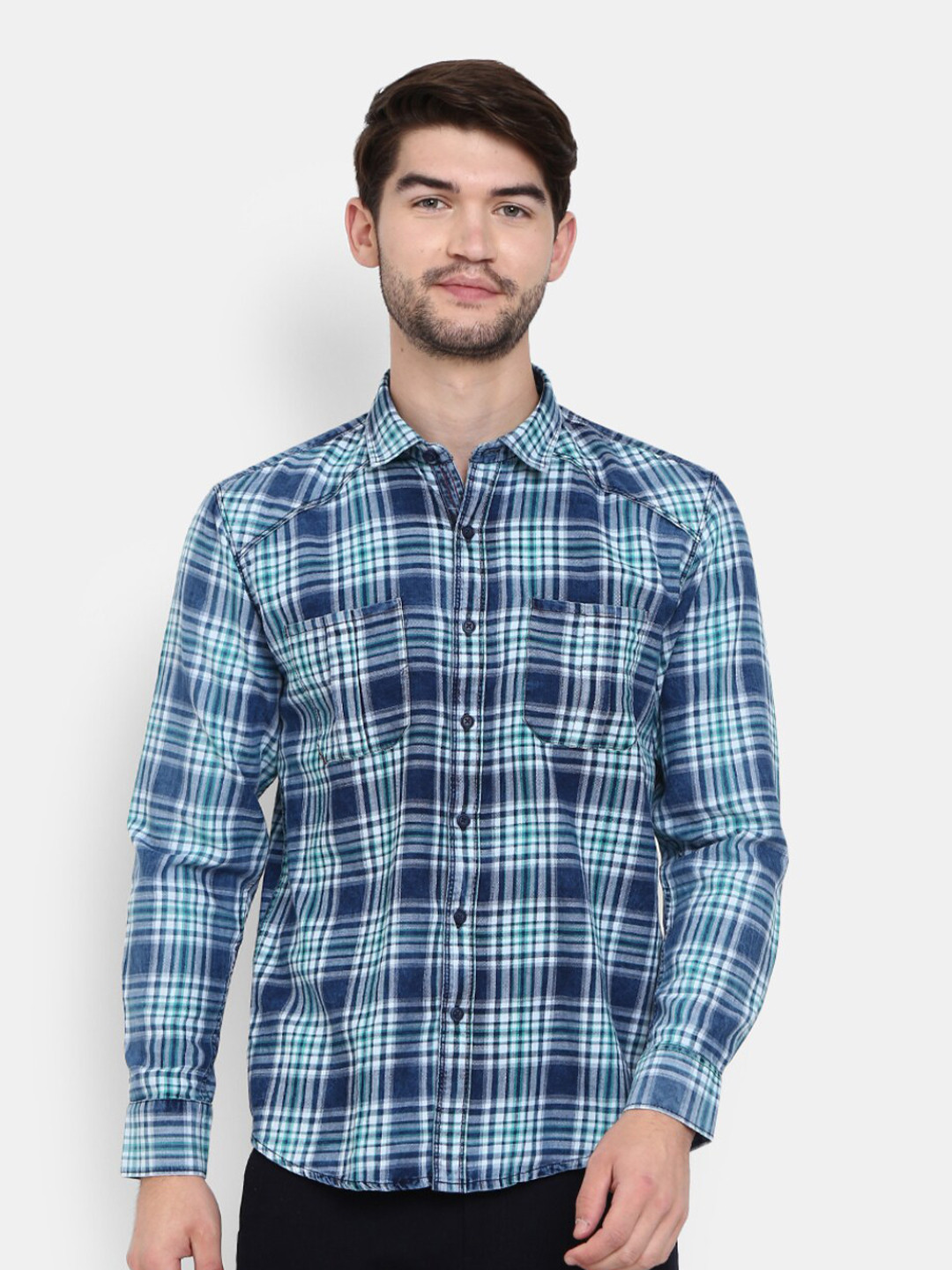 

V-Mart Men Green Checked Casual Shirt