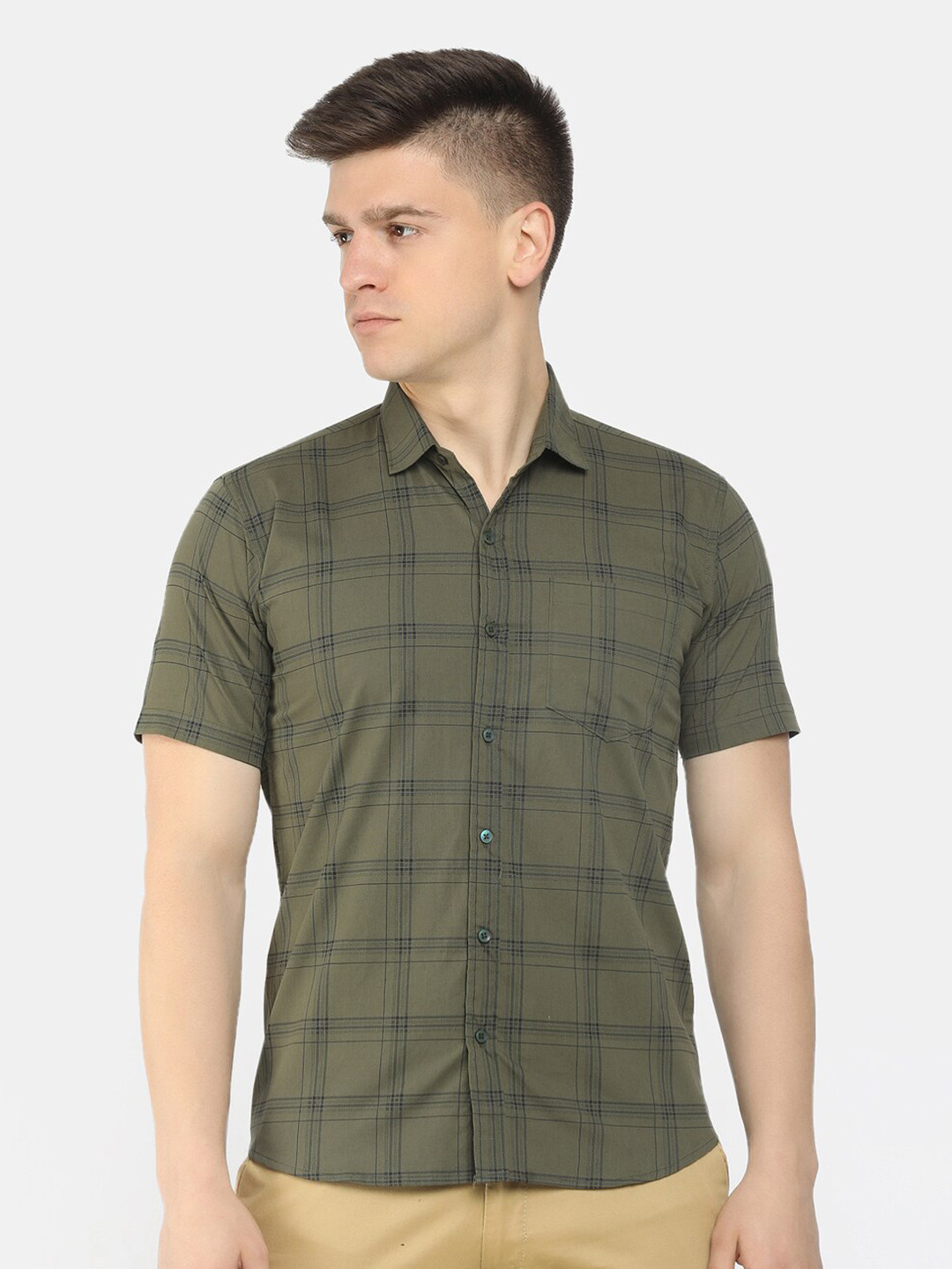 

V-Mart Men Green Windowpane Checks Checked Casual Shirt