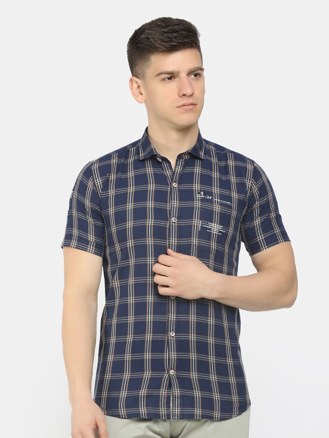 

V-Mart Men Navy Blue Tartan Checks Checked Casual Shirt