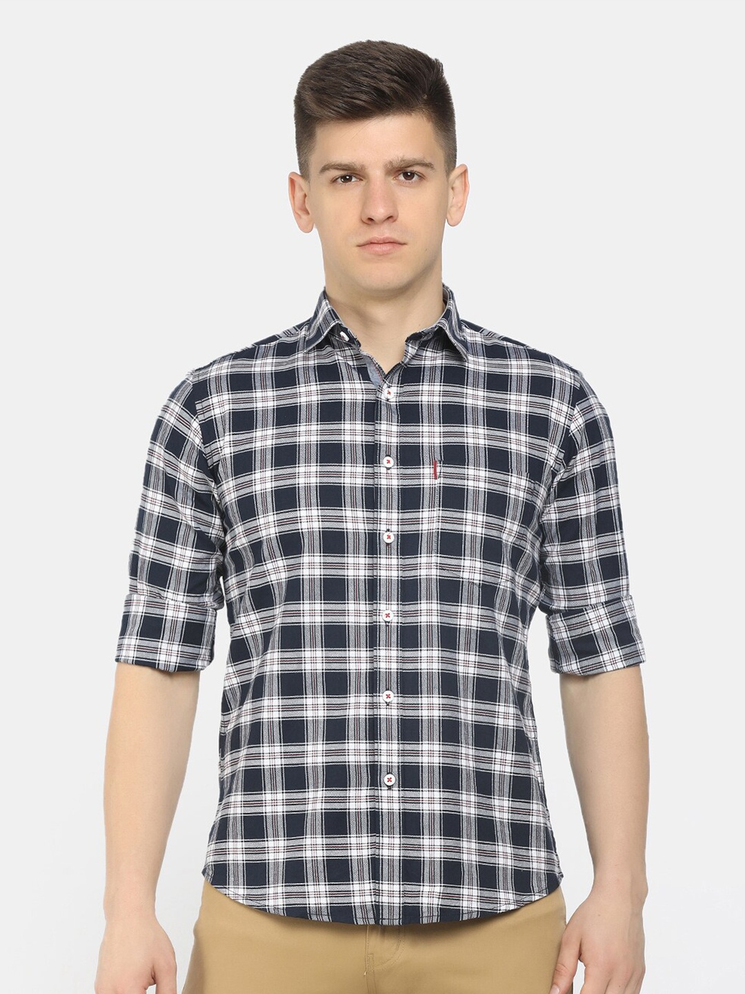 

V-Mart Men Navy Blue Tartan Checks Checked Casual Shirt