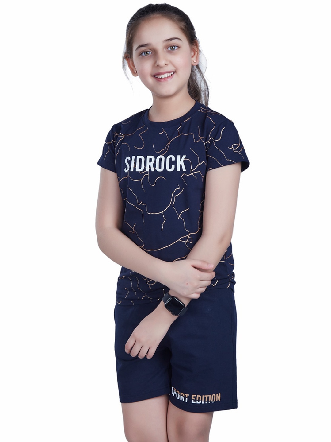 

SIDROCK Girls Navy Blue Clothing Set