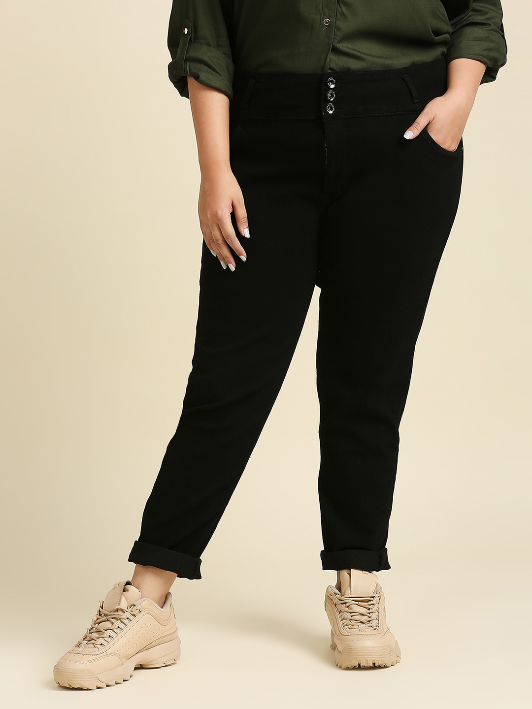 

Freeform by High Star Women Plus Size Slim Fit High-Rise Jeans, Black