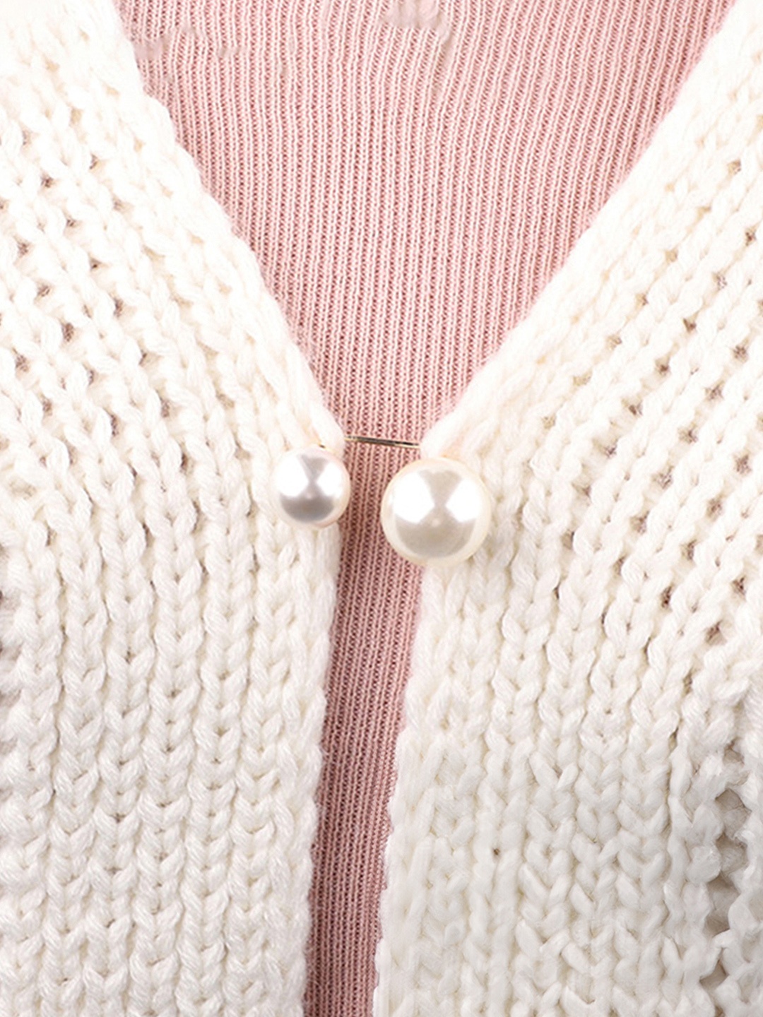 

Yellow Chimes Women Set of 6 Pink & White Pearl Sweater Shawl & Brooch Pin, Charcoal
