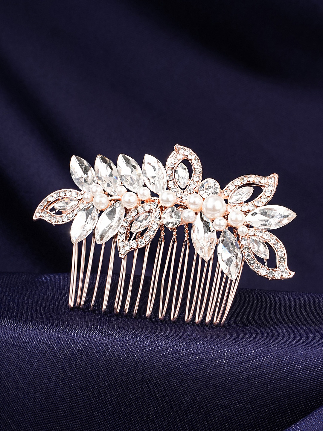 

Yellow Chimes Women Rose Gold & White Stone Studded Comb Pin