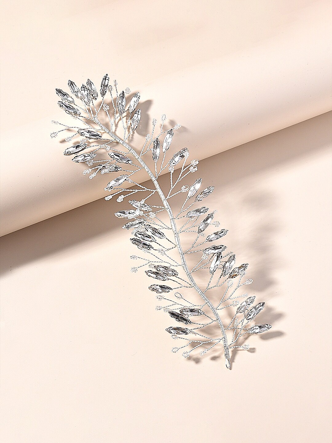

Yellow Chimes Women White Leaf Pearl Studded Hair Vine