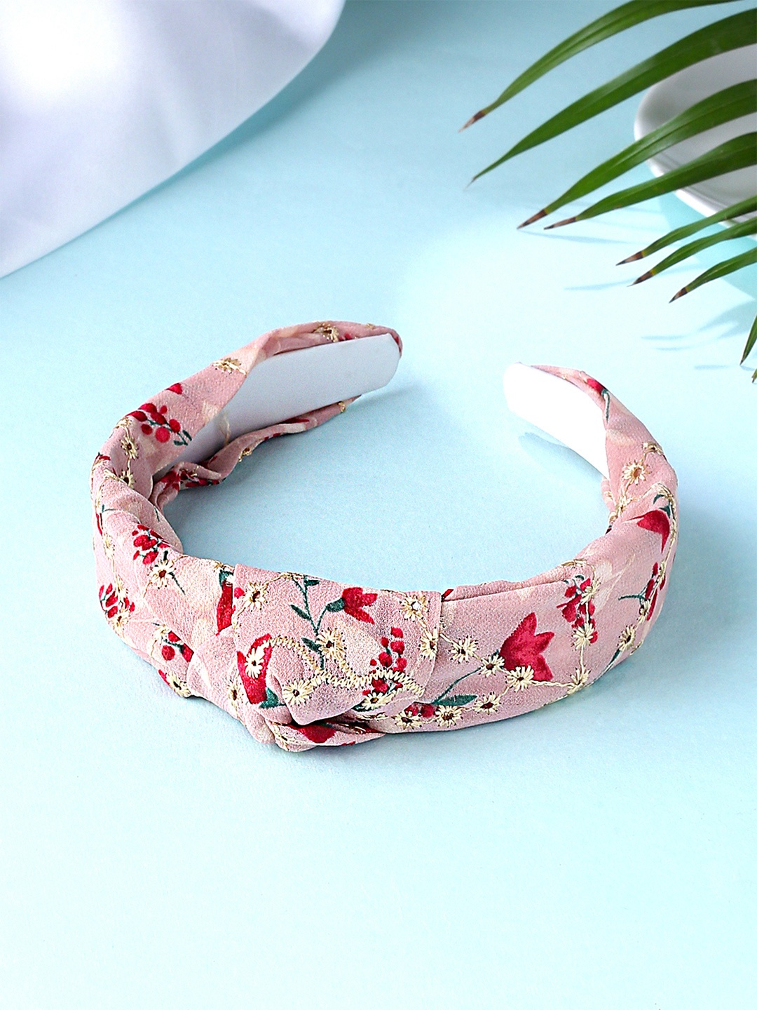 

Yellow Chimes Women Pink & Blue Floral Woven Hair Band