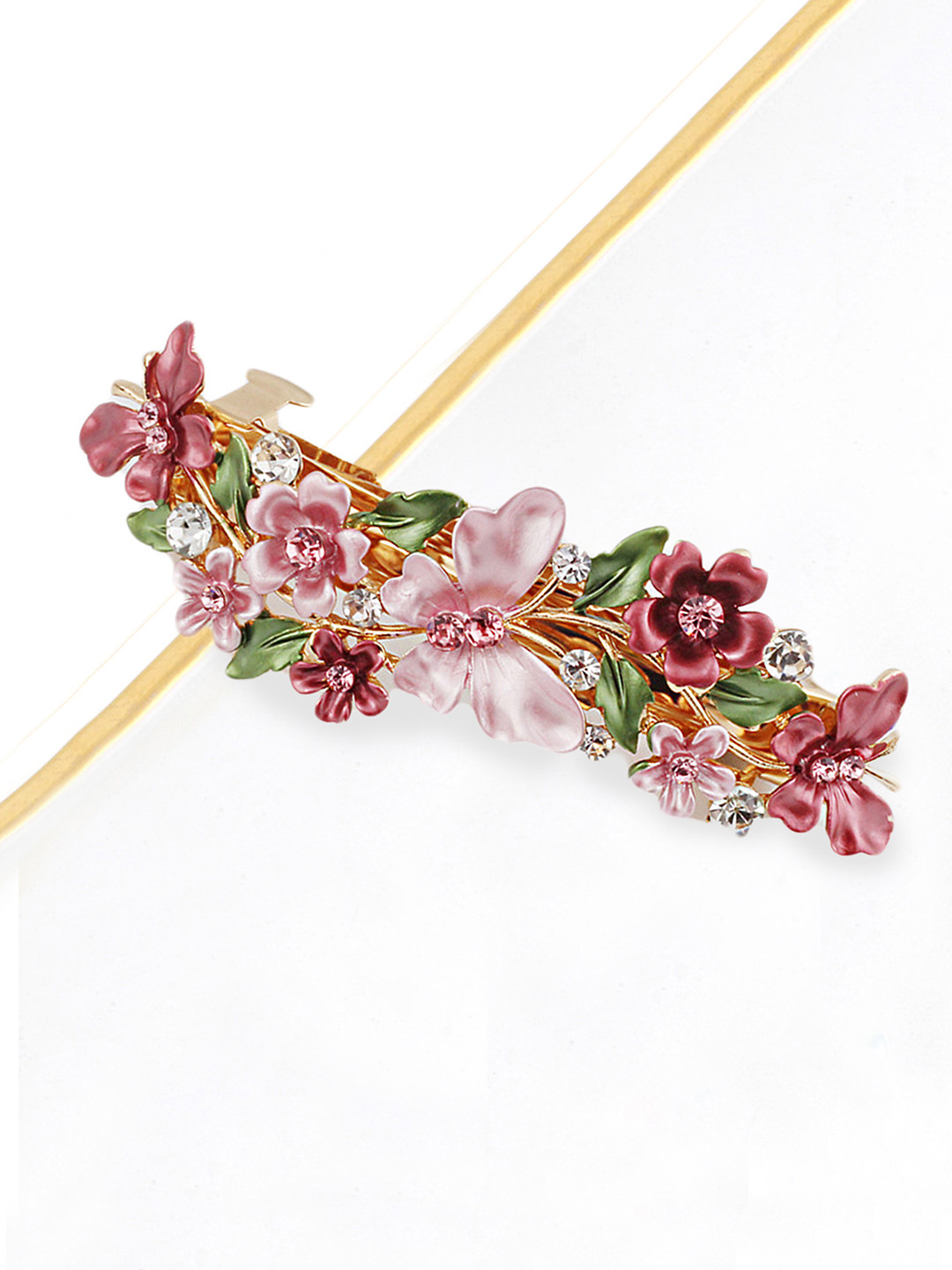 

Yellow Chimes Women Pink & Green Butterfly & Floral French Barrette