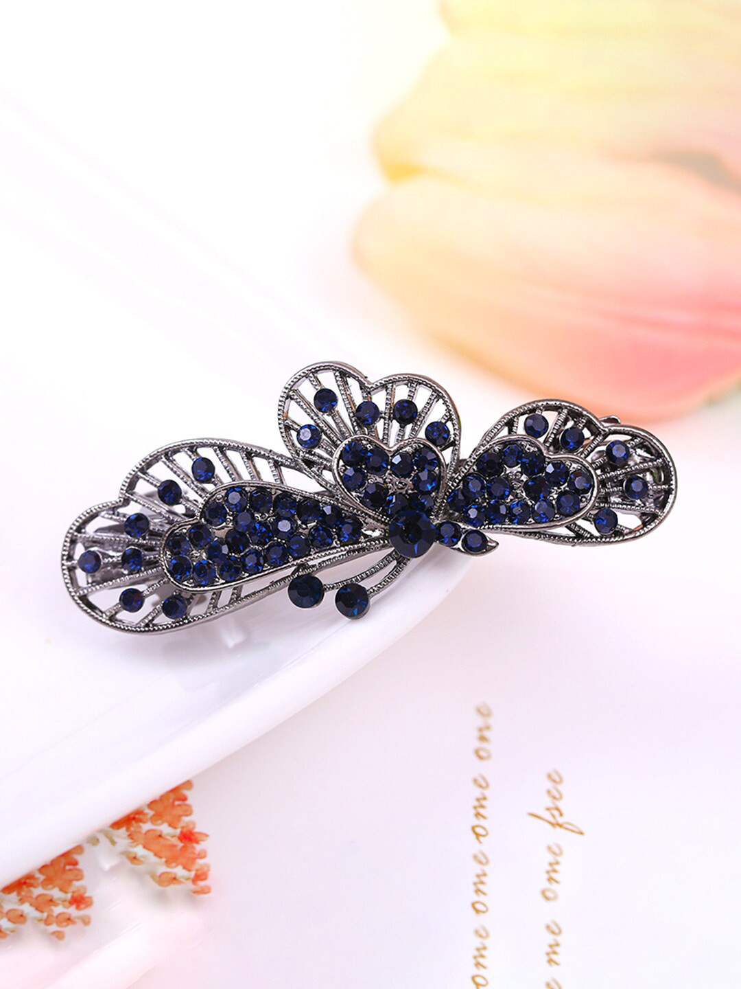 

Yellow Chimes Women Blue Crystal French Barrettes