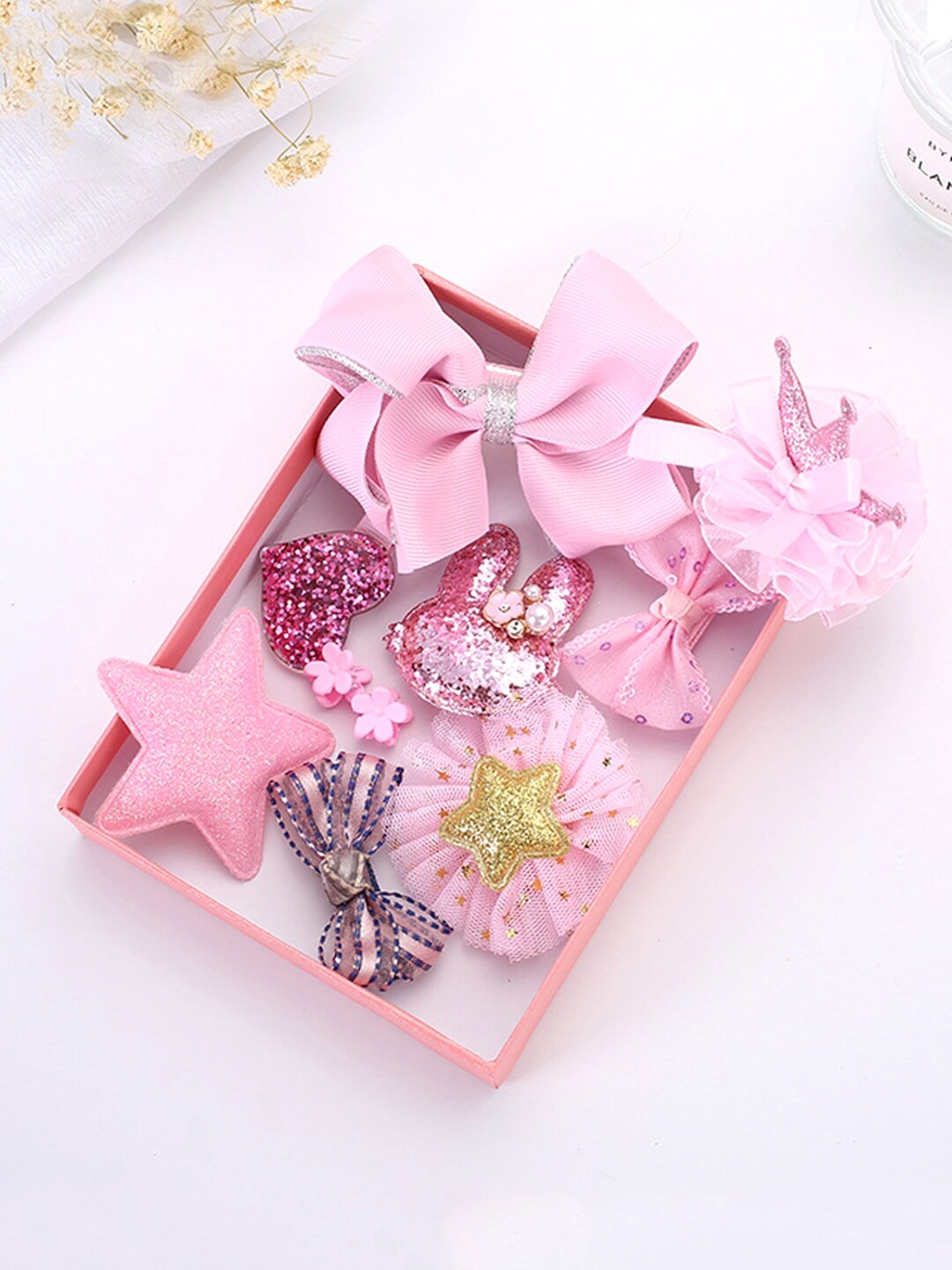 

Yellow Chimes Girls Set of 10 Embellished Hair Accessories Set, Pink